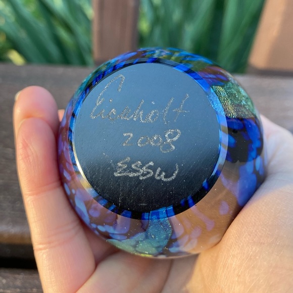ROBERT EICKHOLT Art Glass Paperweight Egg Shaped Iridescent Sea Flowers Signed - Picture 14 of 15